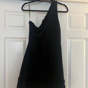 Blue Rain One Shoulder Black Dress